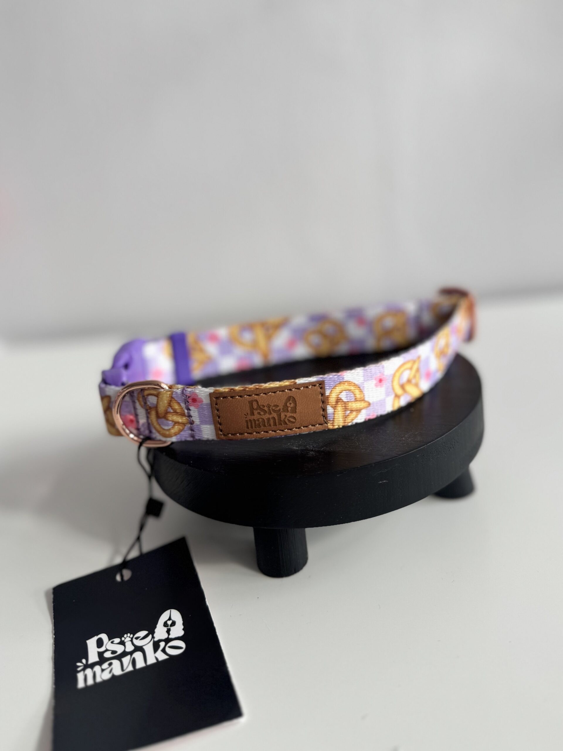 OBROŻA Z KLAMRĄ M 2CM ROSE GOLD+FIOLETOWA KLAMRA PRECELKI NOWA