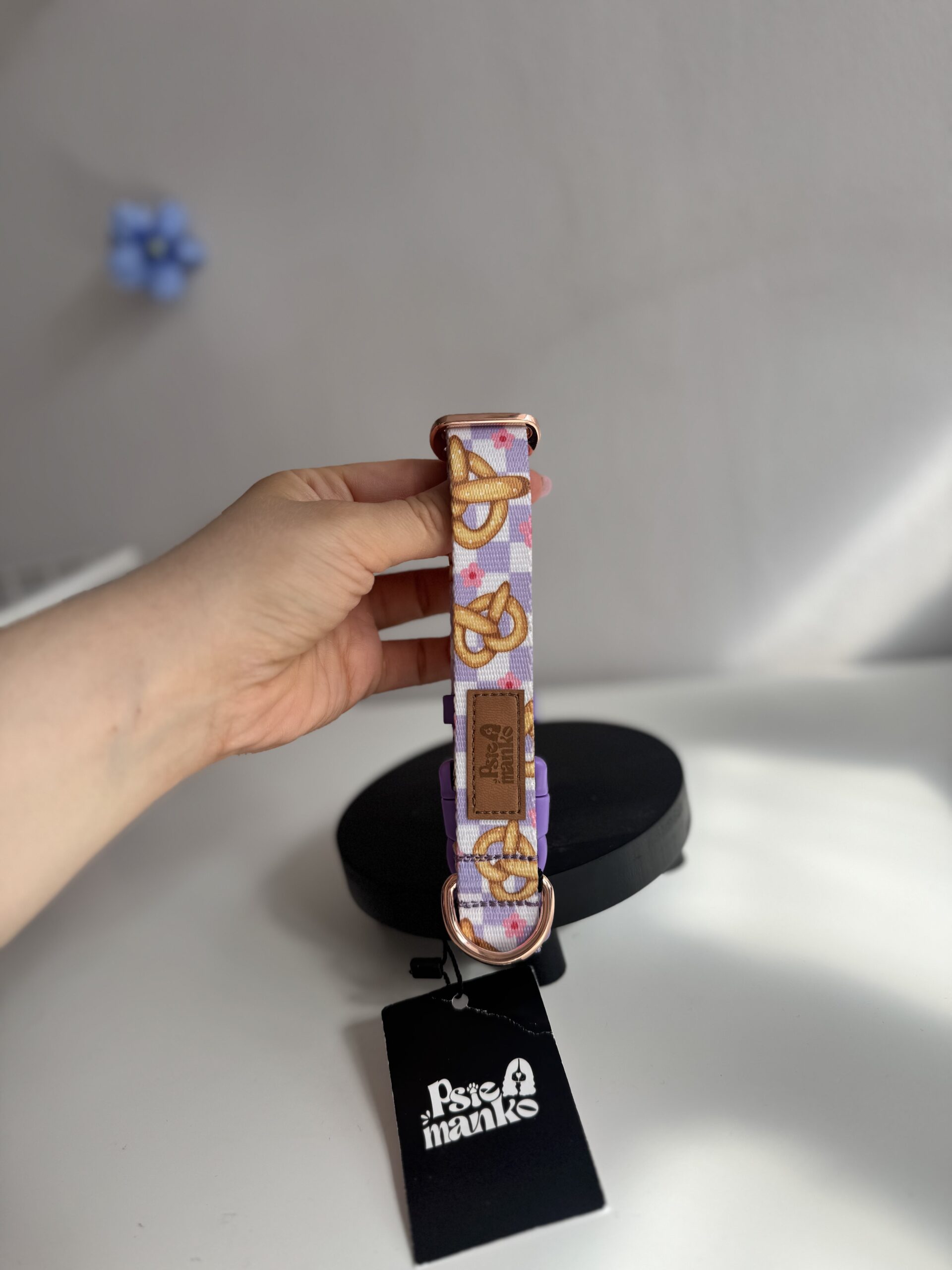 OBROŻA Z KLAMRĄ S 2,5CM ROSE GOLD+FIOLETOWA KLAMRA PRECELKI NOWA